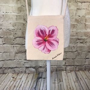 Small Canvas Purse with Hand Painted Hibiscus